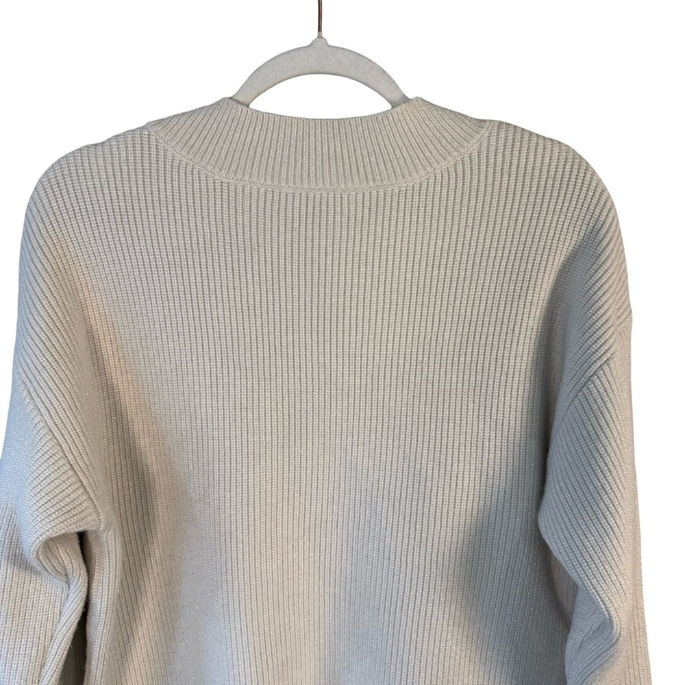 Hilary Radley V-Neck Cream & Silver Metallic Sweater Size M Shimmer Neutral - Picture 13 of 14